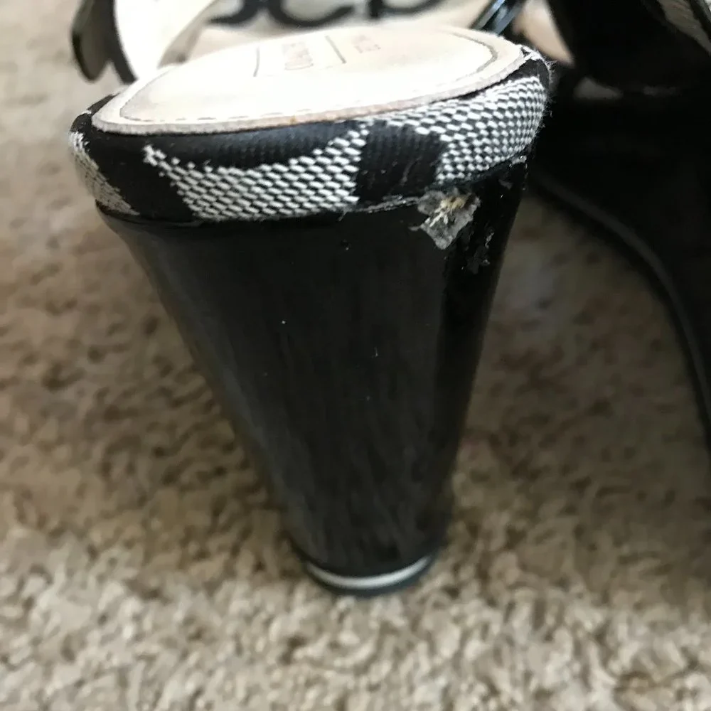 Coach Black Signature Wedge Sandals